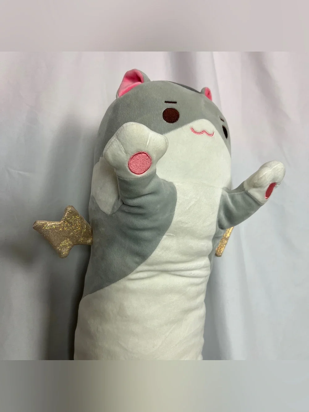 Grey Long Cat Winged Lightning Bolt Plush Body Pillow